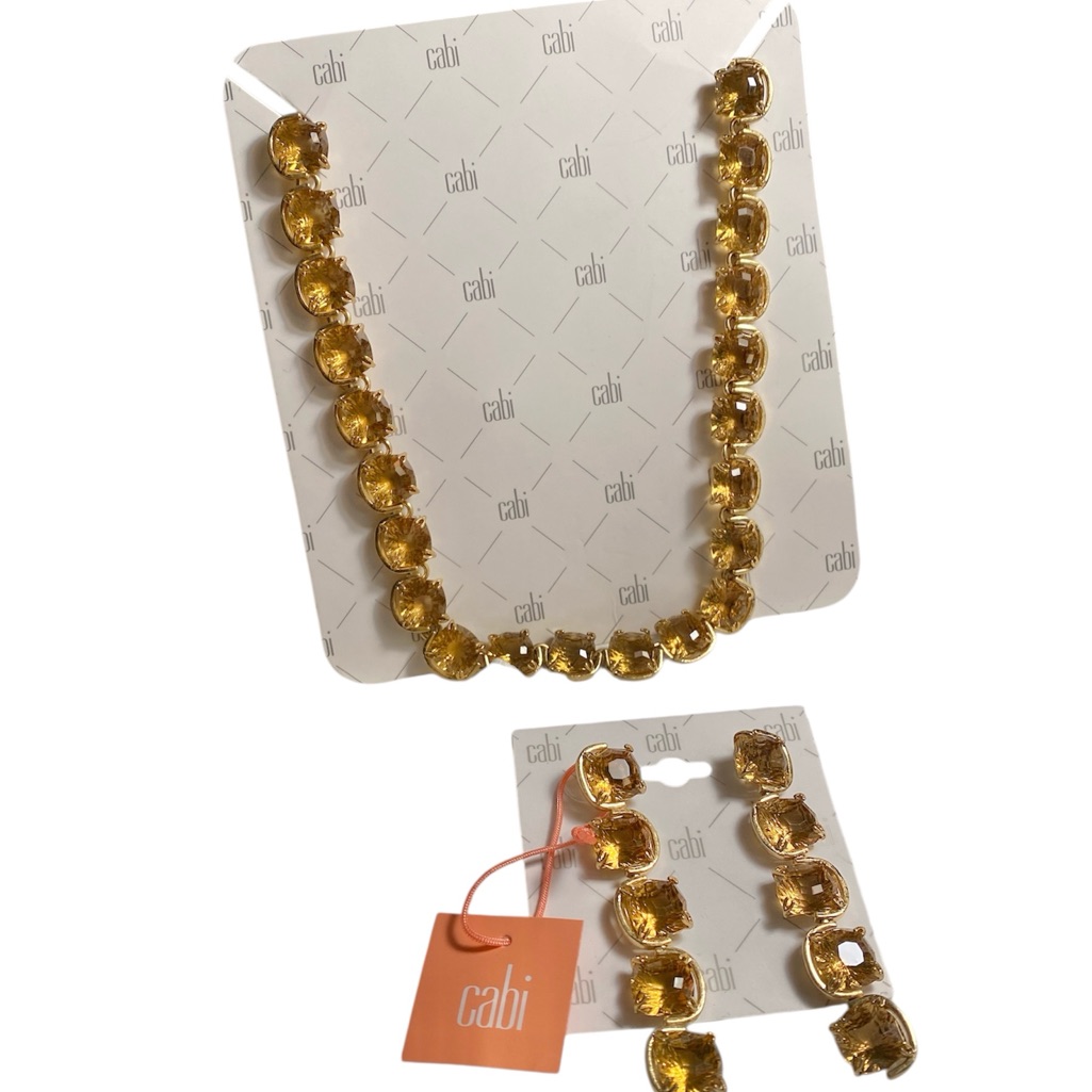 Cabi Twinkle Necklace And Earrings Set, Topaz And Goldtone, 18”’W/Adjuster